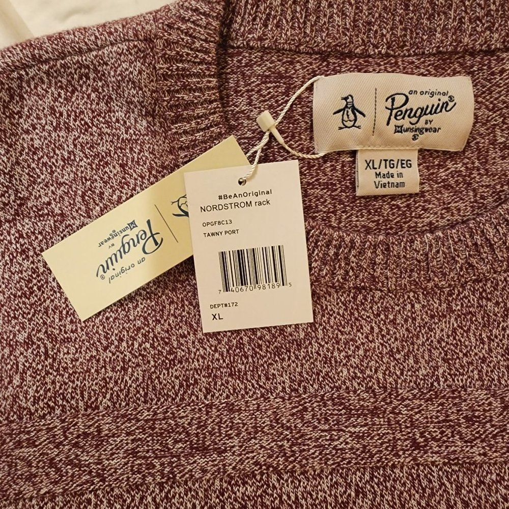 Original Penguin Men’s XL Marled Knit Crewneck Sweater in Tawny Port NWT